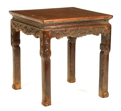 Lot 140 - A 19TH CENTURY CHINESE HARDWOOD SQUARE OCCASIONAL TABLE