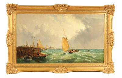 Lot 433 - ARTHUR JOSEPH MEADOWS (1843-1907)  19TH CENTURY OIL ON CANVAS - HARBOUR AND TOWN SCENE