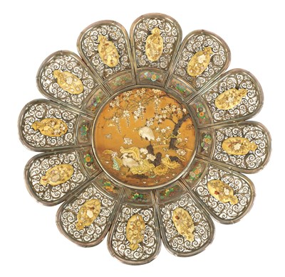 Lot 226 - A FINE LATE 19TH CENTURY JAPANESE MEIJI SILVER AND SHIBAYAMA WORK TABLE CENTREPIECE