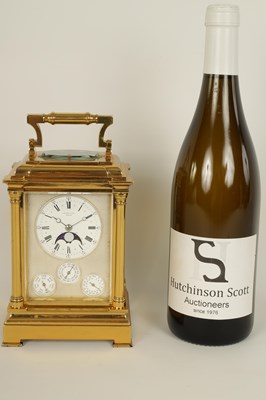 Lot 713 - MARGAINE.  A FINE AND RARE 19TH CENTURY FRENCH GRAND SONNERIE CARRIAGE CLOCK WITH MOONPHASE AND CALENDAR