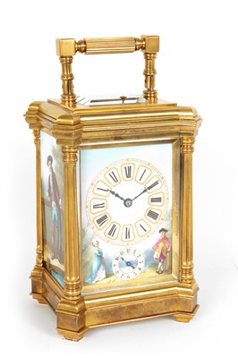 Lot 706 - A LATE 19TH CENTURY FRENCH PORCELAIN PANELLED REPEATING CARRIAGE CLOCK WITH ALARM