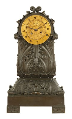 Lot 837 - AN EARLY 19TH CENTURY PATINATED BRONZE AND ORMOLU MANTEL CLOCK