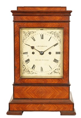 Lot 716 - A.B. CAMACHO, RIO DE JANEIRO. A MID 19TH CENTURY LONDON MADE DOUBLE FUSEE  FOUR-GLASS MANTEL CLOCK