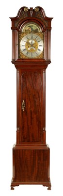 Lot 695 - DAVID COLLIER, GATLEY. A EARLY GEORGE III MAHOGANY EIGHT-DAY MOON DIAL LONGCASE CLOCK