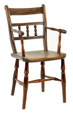 Lot 1071 - A 19TH CENTURY ELM AND FRUITWOOD CHILDS ARMCHAIR