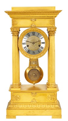 Lot 1433 - GUILLEMIN, PARIS No. 261.  A LARGE EARLY 19TH CENTURY FRENCH ORMOLU PORTICO CLOCK