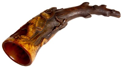 Lot 379 - A 19th Century Horn HUNTING CUP finely carved...