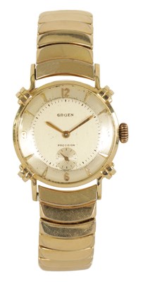 Lot 284 - A GENTLEMAN’S 14CT GOLD GRUEN PRECISION WRISTWATCH