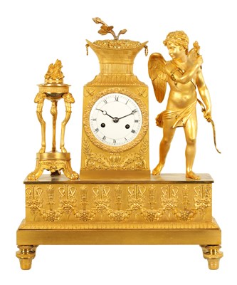 Lot 780 - AN EARLY 19TH CENTURY FRENCH FIGURAL ORMOLU MANTEL CLOCK OF LONG DURATION