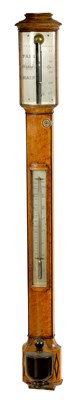 Lot 844 - JOHN CAIL, NEWCASTLE.  A REGENCY BIRDSEYE MAPLE BOW-FRONTED STICK BAROMETER