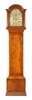 Lot 659 - WINDMILLS, LONDON.  A GEORGE II BURR WALNUT QUARTER CHIMING LONGCASE CLOCK