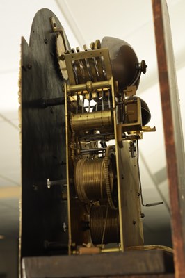 Lot 1113 - WINDMILLS, LONDON.  A GEORGE II BURR WALNUT QUARTER CHIMING LONGCASE CLOCK