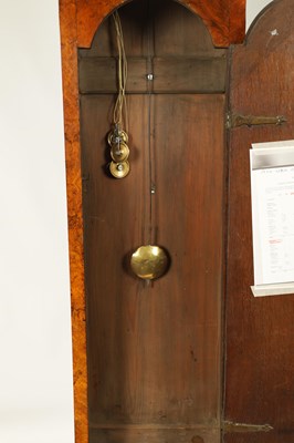 Lot 1113 - WINDMILLS, LONDON.  A GEORGE II BURR WALNUT QUARTER CHIMING LONGCASE CLOCK