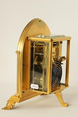 Lot 714 - ATTRIBUTED TO THOMAS COLE.  A FINE GILT BRASS GOTHIC REVIVAL TWIN FUSEE GILT BRASS STRUT CLOCK OF LARGE PROPORTIONS CIRCA 1860