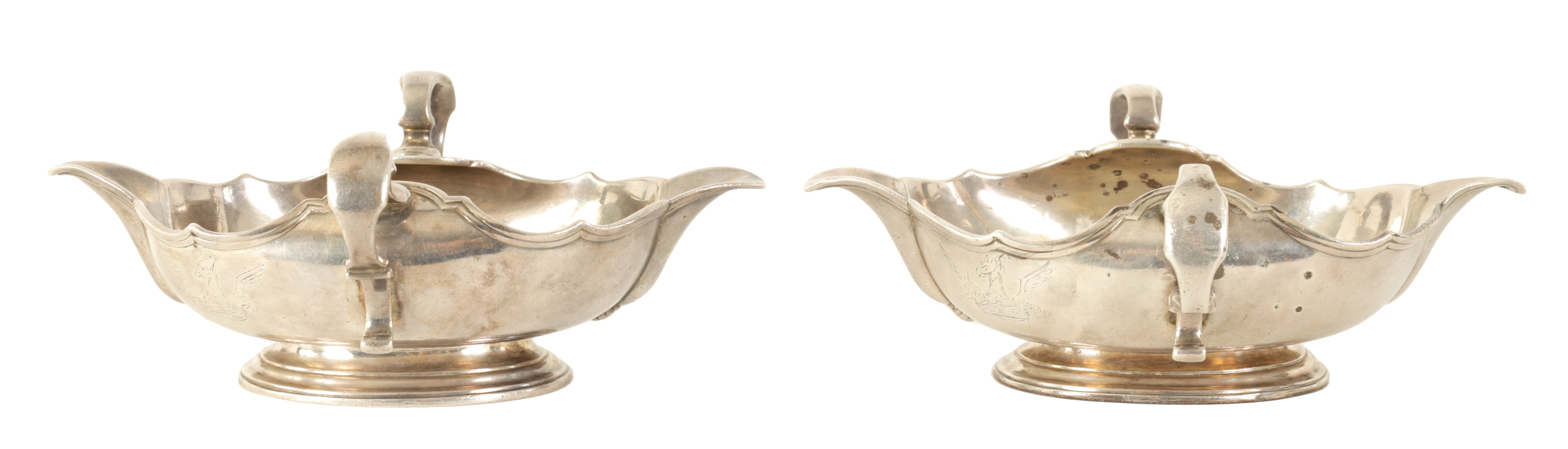 Pair of George I silver sauce boats by Pierre Platel dated 1717 sold by Hutchinson Scott