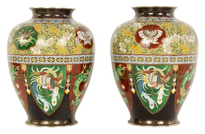 Lot 170 - A FINE PAIR OF JAPANESE MEIJI PERIOD CLOISONNE ENAMEL VASES