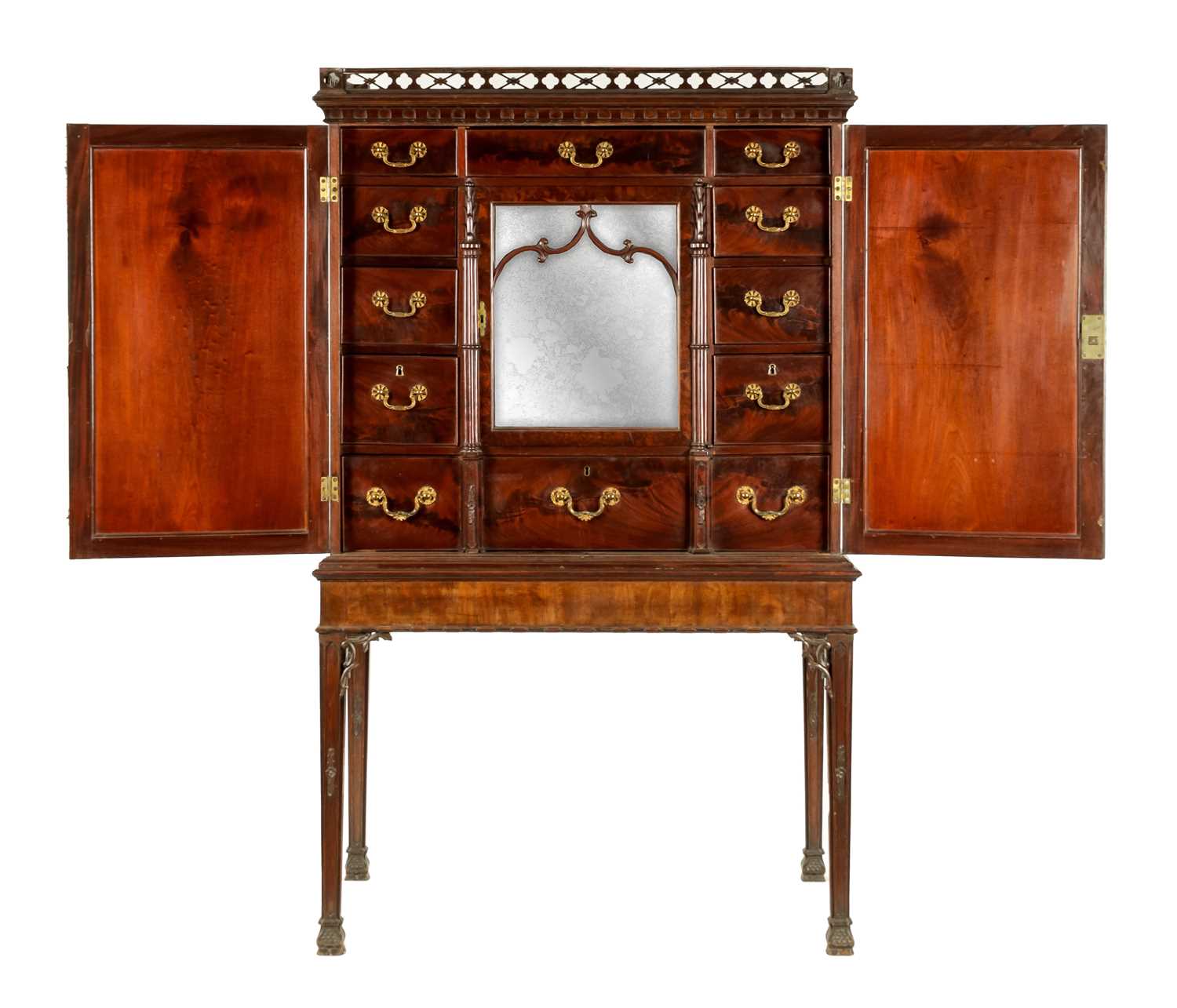 Lot 971 - A FINE MID 18TH CENTURY MAHOGANY SECRETAIRE CABINET ON STAND IN THE MANNER OF THOMAS CHIPPENDALE