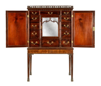 Lot 971 - A FINE MID 18TH CENTURY MAHOGANY SECRETAIRE CABINET ON STAND IN THE MANNER OF THOMAS CHIPPENDALE