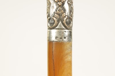 Lot 373 - A LATE 19TH CENTURY RHINOCEROS HORN SILVERED METAL MOUNTED WALKING STICK
