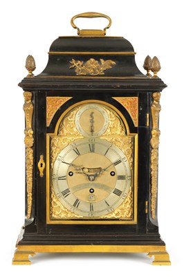 Lot 796 - STEPHEN RIMBAULT, LONDON.  A MID 18TH CENTURY THREE-TRAIN QUARTER STRIKING EBONISED VERGE BRACKET CLOCK