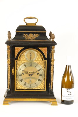 Lot 796 - STEPHEN RIMBAULT, LONDON.  A MID 18TH CENTURY THREE-TRAIN QUARTER STRIKING EBONISED VERGE BRACKET CLOCK