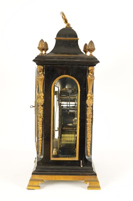 Lot 796 - STEPHEN RIMBAULT, LONDON.  A MID 18TH CENTURY THREE-TRAIN QUARTER STRIKING EBONISED VERGE BRACKET CLOCK