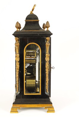 Lot 796 - STEPHEN RIMBAULT, LONDON.  A MID 18TH CENTURY THREE-TRAIN QUARTER STRIKING EBONISED VERGE BRACKET CLOCK