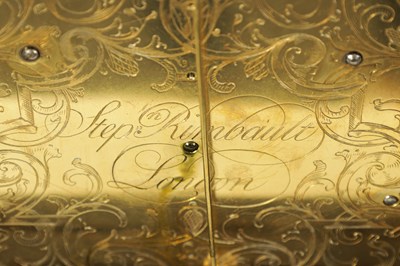 Lot 796 - STEPHEN RIMBAULT, LONDON.  A MID 18TH CENTURY THREE-TRAIN QUARTER STRIKING EBONISED VERGE BRACKET CLOCK