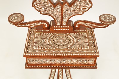 Lot 155 - AN EARLY 20TH CENTURY ANGLO INDIAN HARDWOOD AND BONE MARQUETRY INLAID ADJUSTABLE DRESSING MIRROR ON STAND