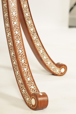 Lot 155 - AN EARLY 20TH CENTURY ANGLO INDIAN HARDWOOD AND BONE MARQUETRY INLAID ADJUSTABLE DRESSING MIRROR ON STAND