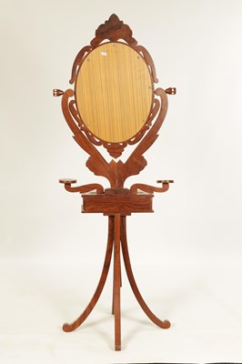Lot 155 - AN EARLY 20TH CENTURY ANGLO INDIAN HARDWOOD AND BONE MARQUETRY INLAID ADJUSTABLE DRESSING MIRROR ON STAND