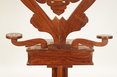 Lot 155 - AN EARLY 20TH CENTURY ANGLO INDIAN HARDWOOD AND BONE MARQUETRY INLAID ADJUSTABLE DRESSING MIRROR ON STAND