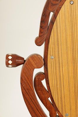 Lot 155 - AN EARLY 20TH CENTURY ANGLO INDIAN HARDWOOD AND BONE MARQUETRY INLAID ADJUSTABLE DRESSING MIRROR ON STAND