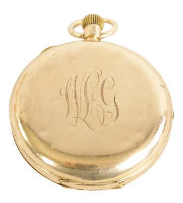 Lot 276 - A 9CT GOLD FULL HUNTER REPEATING CHRONOGRAPH POCKET WATCH