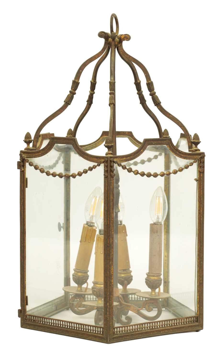 Lot 572 - A GOOD 19TH CENTURY GILT BRASS FIVE SIDED HANGING LANTERN