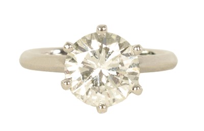 Lot 254 - A VERY FINE 18K WHITE GOLD 3CT SOLITAIRE DIAMOND RING