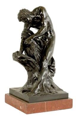 Lot 571 - A 19TH CENTURY GREEN PATINATED 'MILO OF CROTON' BRONZE SCULPTURE AFTER EDME DUMONT (1722 - 1775
