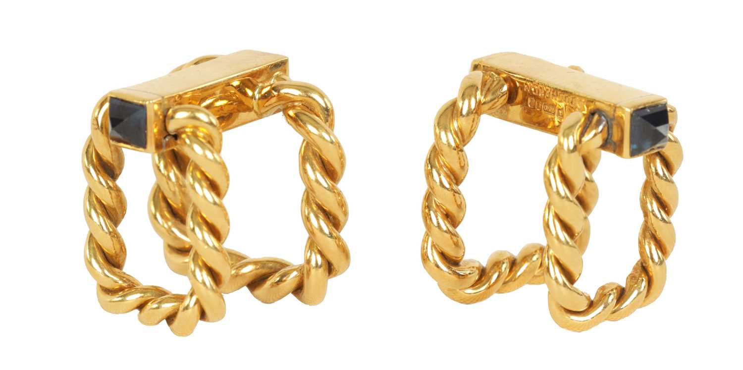 Lot 244 - A PAIR OF 18CT GOLD AND SAPPHIRE  BOUCHERON CUFFLINKS