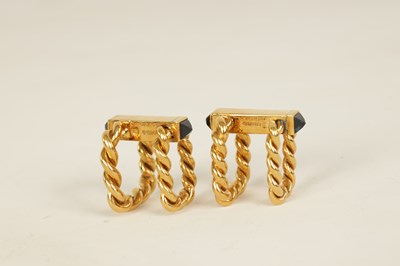 Lot 244 - A PAIR OF 18CT GOLD AND SAPPHIRE  BOUCHERON CUFFLINKS