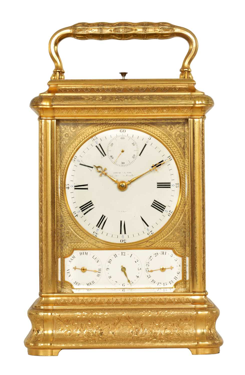 Lot 716 - DROCOURT, PARIS  No. 12353.  A FINE 19TH CENTURY FRENCH GRANDE-SONNERIE  ENGRAVED GORGE-CASE GIANT CARRIAGE CLOCK