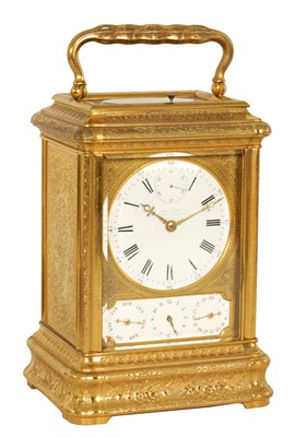 Lot 716 - DROCOURT, PARIS  No. 12353.  A FINE 19TH CENTURY FRENCH GRANDE-SONNERIE  ENGRAVED GORGE-CASE GIANT CARRIAGE CLOCK