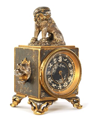 Lot 747 - A JAPANESE MEIJI PERIOD BRONZE AND MIXED METAL BOUDOIR CLOCK