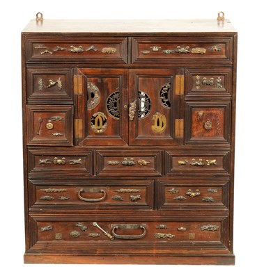 Lot 190 - A JAPANESE MEIJI PERIOD STAINED WOOD COLLECTOR'S CABINET