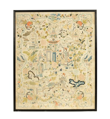 Lot 144 - A FINE 19TH CENTURY CHINESE EMBROIDERED SILK PANEL