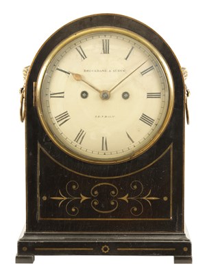 Lot 788 - BROCKBANK & ATKINS, LONDON. A REGENCY EBONISED AND BRASS INLAID DOME-TOP DOUBLE FUSEE EIGHT-DAY BRACKET CLOCK