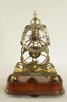 Lot 823 - JAMES CONDLIFF, LIVERPOOL.  A FINE MID 19TH CENTURY ENGLISH BRASS GREAT-WHEEL SKELETON CLOCK WITH PASSING STRIKE