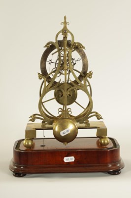 Lot 823 - JAMES CONDLIFF, LIVERPOOL.  A FINE MID 19TH CENTURY ENGLISH BRASS GREAT-WHEEL SKELETON CLOCK WITH PASSING STRIKE
