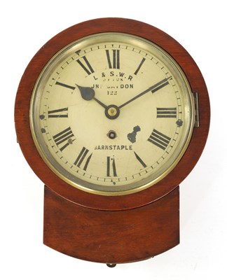 Lot 784 - JOHN GAYDON, BARNSTAPLE NUMBER 122.  A LATE 19TH CENTURY 8” FUSEE RAILWAY DROP-DIAL WALL CLOCK FOR L & S.W.R.