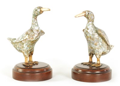 Lot 121 - A PAIR OF LATE 19TH CENTURY CHINESE MOTHER-OF-PEARL SCULPTURES MODELLED AS DUCKS