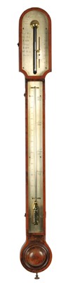 Lot 724 - JAMES LONG, ROYAL EXCHANGE, LONDON.  A GEORGE III MAHOGANY STICK BAROMETER/THERMOMETER